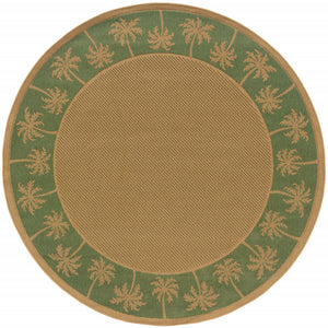Homeroots 8' X 8' Beige Round Stain Resistant Indoor Outdoor Area Rug Beige,Green Polypropylene 507641
