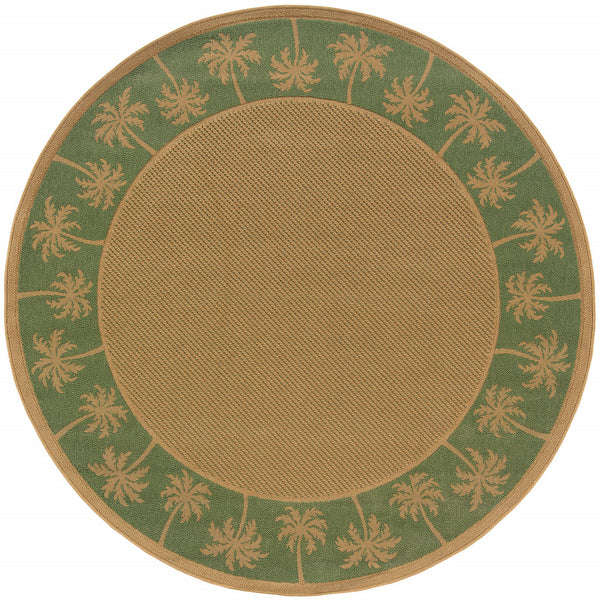 Homeroots 8' X 8' Beige Round Stain Resistant Indoor Outdoor Area Rug Beige,Green Polypropylene 507641