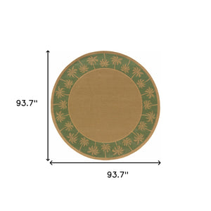 Homeroots 8' X 8' Beige Round Stain Resistant Indoor Outdoor Area Rug Beige,Green Polypropylene 507641