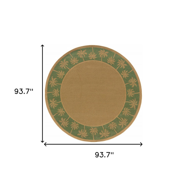 Homeroots 8' X 8' Beige Round Stain Resistant Indoor Outdoor Area Rug Beige,Green Polypropylene 507641