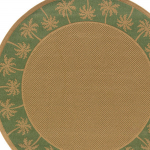 Homeroots 8' X 8' Beige Round Stain Resistant Indoor Outdoor Area Rug Beige,Green Polypropylene 507641
