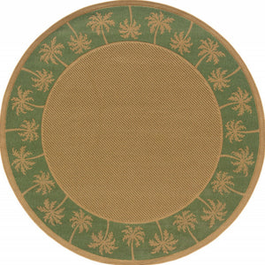 Homeroots 8' X 8' Beige Round Stain Resistant Indoor Outdoor Area Rug Beige,Green Polypropylene 507641