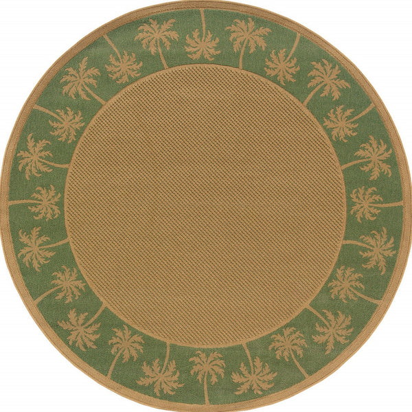 Homeroots 8' X 8' Beige Round Stain Resistant Indoor Outdoor Area Rug Beige,Green Polypropylene 507641