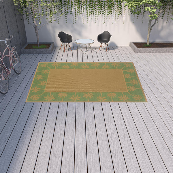Homeroots 9' X 13' Beige Stain Resistant Indoor Outdoor Area Rug Beige,Green Polypropylene 507642