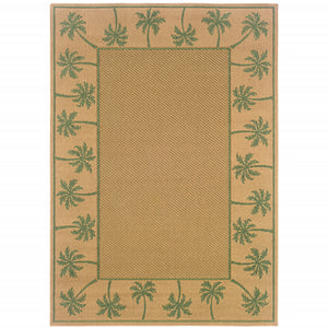 Homeroots 7' X 10' Beige Stain Resistant Indoor Outdoor Area Rug Beige,Green Polypropylene 507649