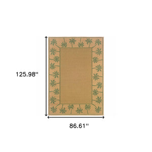 Homeroots 7' X 10' Beige Stain Resistant Indoor Outdoor Area Rug Beige,Green Polypropylene 507649