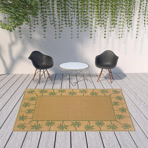 Homeroots 7' X 10' Beige Stain Resistant Indoor Outdoor Area Rug Beige,Green Polypropylene 507649