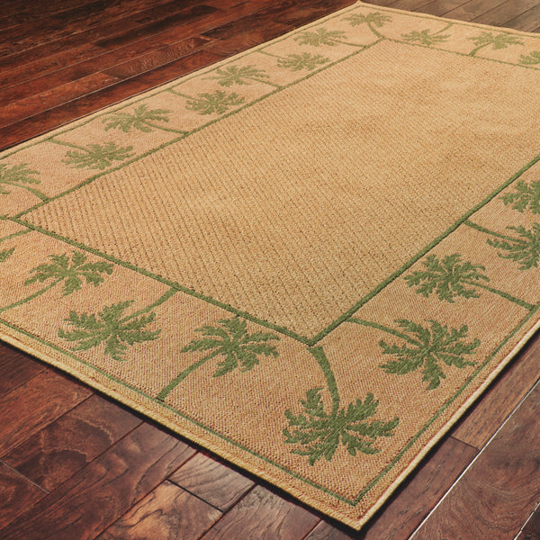 Homeroots 9' X 13' Beige Stain Resistant Indoor Outdoor Area Rug Beige,Green Polypropylene 507651