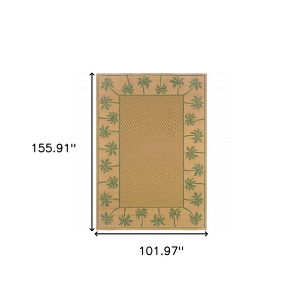 Homeroots 9' X 13' Beige Stain Resistant Indoor Outdoor Area Rug Beige,Green Polypropylene 507651