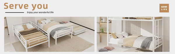 English Elm Heavy-duty Metal Twin over Twin Bunk Bed with Noise-Reducing Design, Safety Rail, Ladder, 350lb Capacity White W1935P300342