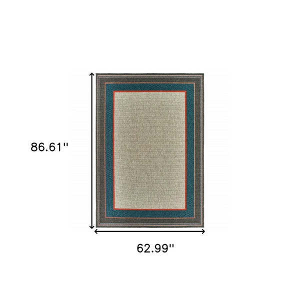 HomeRoots 5' Blue and Gray Stain Resistant Indoor/Outdoor Area Rug - Durable, Stylish, and Easy to Clean 5'3" x 7'3" 507672