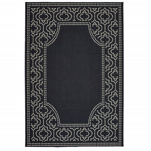 Homeroots 7' X 10' Black And Ivory Stain Resistant Indoor Outdoor Area Rug Black,Ivory Polypropylene 507681