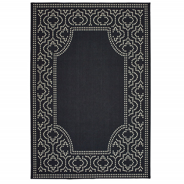 Homeroots 8' X 11' Black And Ivory Stain Resistant Indoor Outdoor Area Rug Black,Ivory Polypropylene 507682