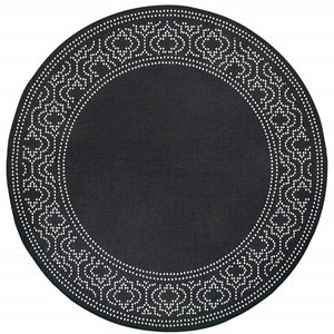Homeroots 8' X 8' Black And Ivory Round Stain Resistant Indoor Outdoor Area Rug Black,Ivory Polypropylene 507684