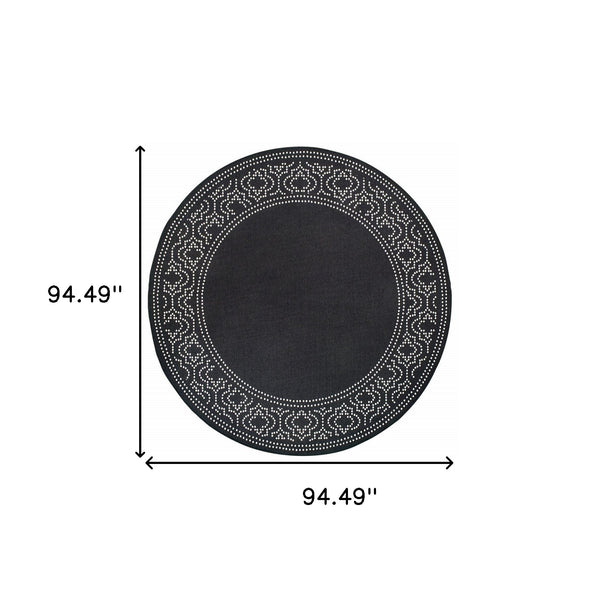 Homeroots 8' X 8' Black And Ivory Round Stain Resistant Indoor Outdoor Area Rug Black,Ivory Polypropylene 507684