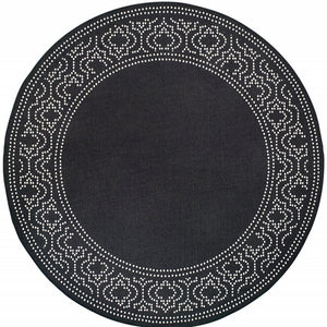 Homeroots 8' X 8' Black And Ivory Round Stain Resistant Indoor Outdoor Area Rug Black,Ivory Polypropylene 507684