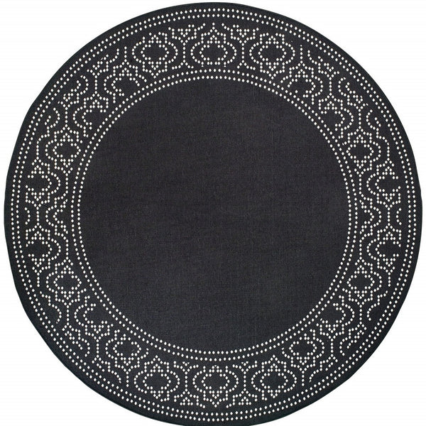 Homeroots 8' X 8' Black And Ivory Round Stain Resistant Indoor Outdoor Area Rug Black,Ivory Polypropylene 507684