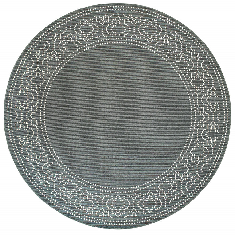 Homeroots 8' X 8' Gray And Ivory Round Stain Resistant Indoor Outdoor Area Rug Grey,Ivory Polypropylene 507693