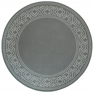 Homeroots 8' X 8' Gray And Ivory Round Stain Resistant Indoor Outdoor Area Rug Grey,Ivory Polypropylene 507693