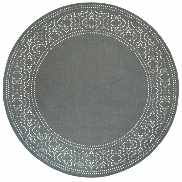 Homeroots 8' X 8' Gray And Ivory Round Stain Resistant Indoor Outdoor Area Rug Grey,Ivory Polypropylene 507693