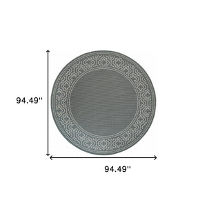 Homeroots 8' X 8' Gray And Ivory Round Stain Resistant Indoor Outdoor Area Rug Grey,Ivory Polypropylene 507693