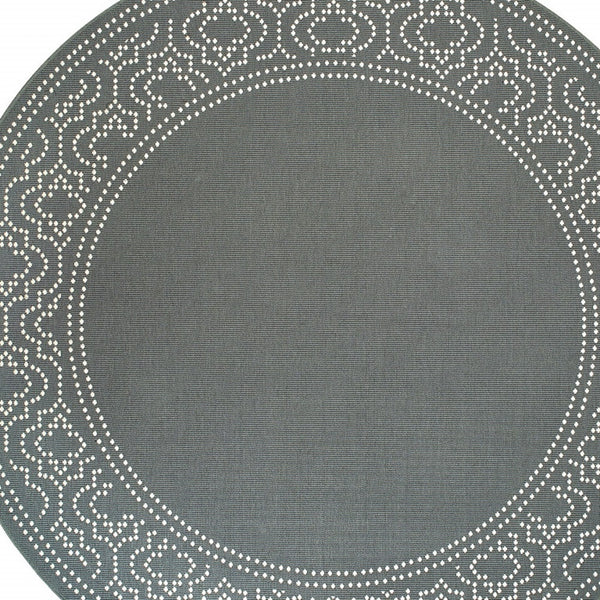 Homeroots 8' X 8' Gray And Ivory Round Stain Resistant Indoor Outdoor Area Rug Grey,Ivory Polypropylene 507693