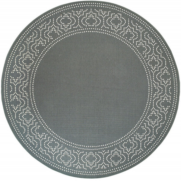 Homeroots 8' X 8' Gray And Ivory Round Stain Resistant Indoor Outdoor Area Rug Grey,Ivory Polypropylene 507693