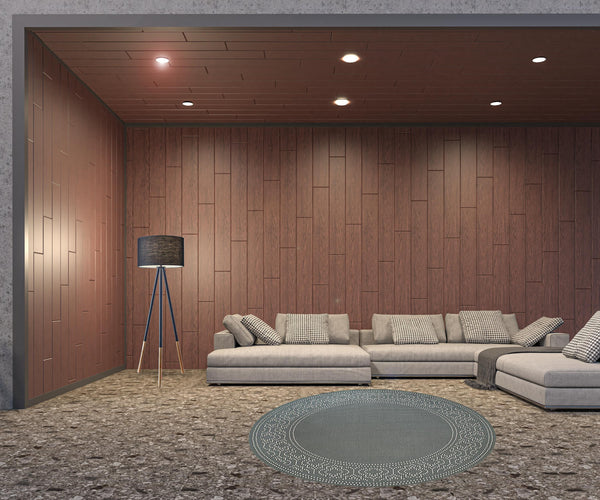 Homeroots 8' X 8' Gray And Ivory Round Stain Resistant Indoor Outdoor Area Rug Grey,Ivory Polypropylene 507693