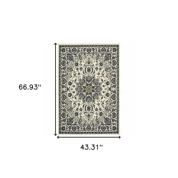 Homeroots 4' X 6' Ivory And Blue Oriental Stain Resistant Area Rug - Perfect For Indoor & Outdoor Spaces! 3'7" X 5'6" Polypropylene 507697