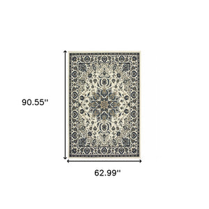Homeroots 5' X 8' Ivory And Blue Oriental Stain Resistant Indoor Outdoor Area Rug  Polypropylene 507698