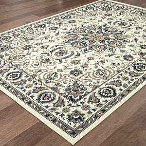 Homeroots 7' X 10' Ivory And Blue Oriental Stain Resistant Indoor Outdoor Area Rug  Polypropylene 507699