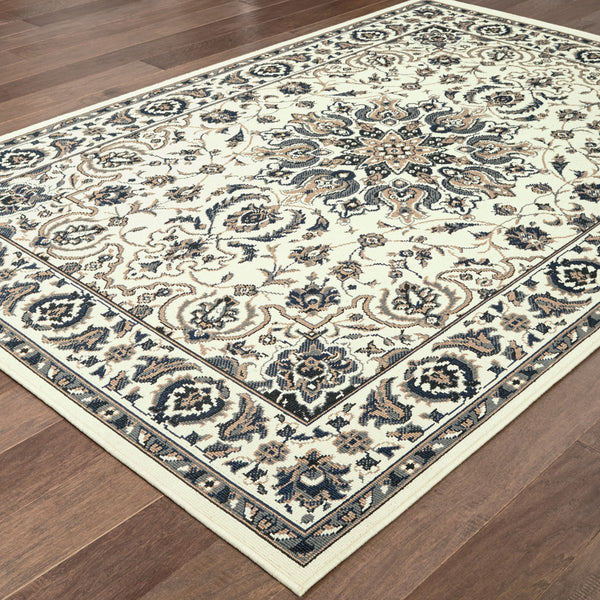 Homeroots 7' X 10' Ivory And Blue Oriental Stain Resistant Indoor Outdoor Area Rug  Polypropylene 507699