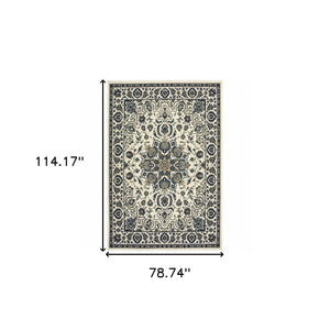 Homeroots 7' X 10' Ivory And Blue Oriental Stain Resistant Indoor Outdoor Area Rug  Polypropylene 507699