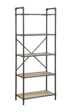 English Elm Itzel Industrial Antique Oak & Sandy Gray Bookshelf – 5-Shelf Open-Frame Metal Frame, Rustic Modern Design B2726P270522