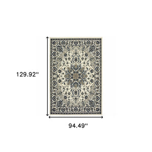 Homeroots 8' X 11' Ivory And Blue Oriental Stain Resistant Indoor Outdoor Area Rug  Polypropylene 507700