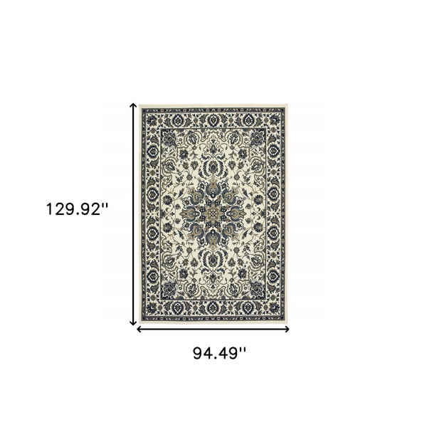 Homeroots 8' X 11' Ivory And Blue Oriental Stain Resistant Indoor Outdoor Area Rug  Polypropylene 507700