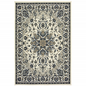 Homeroots 9' X 13' Ivory And Blue Oriental Stain Resistant Indoor Outdoor Area Rug  Polypropylene 507701