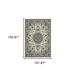 Homeroots 9' X 13' Ivory And Blue Oriental Stain Resistant Indoor Outdoor Area Rug  Polypropylene 507701