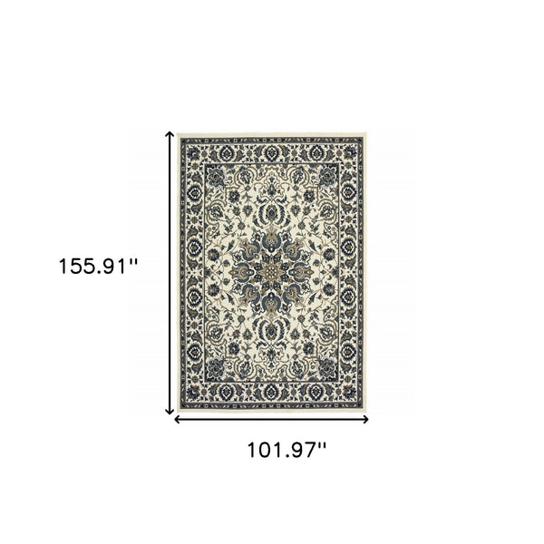 Homeroots 9' X 13' Ivory And Blue Oriental Stain Resistant Indoor Outdoor Area Rug  Polypropylene 507701