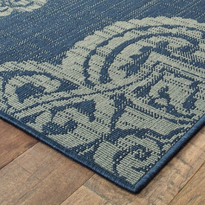 Homeroots 4' Blue Oriental Stain Resistant Area Rug - Stylish Indoor/Outdoor Rectangle For Kids & Pets Navy,Grey Polypropylene 507706