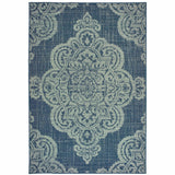 Homeroots 5' X 8' Blue Oriental Stain Resistant Indoor Outdoor Area Rug Navy,Grey Polypropylene 507707