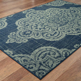 Homeroots 5' X 8' Blue Oriental Stain Resistant Indoor Outdoor Area Rug Navy,Grey Polypropylene 507707