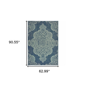Homeroots 5' X 8' Blue Oriental Stain Resistant Indoor Outdoor Area Rug Navy,Grey Polypropylene 507707