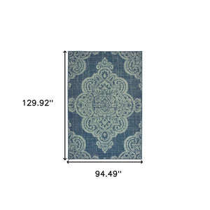 Homeroots 8' X 11' Blue Oriental Stain Resistant Indoor Outdoor Area Rug Navy,Grey Polypropylene 507709