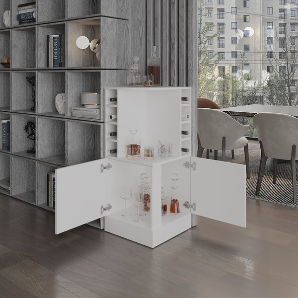 English Elm Jakes 42" Tall Corner Bar Cabinet with 8 Bottle Cubbies, Double Doors and Space-Saving Design White 30.5 L x 59 W x 12 H B200P253728
