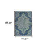 Homeroots 9' X 13' Blue Oriental Stain Resistant Indoor Outdoor Area Rug Navy,Grey Polypropylene 507710