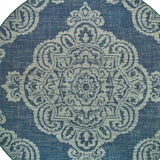 Homeroots 8' X 8' Blue Round Oriental Stain Resistant Indoor Outdoor Area Rug Navy,Grey Polypropylene 507711