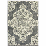 Homeroots 5' X 8' Gray And Ivory Oriental Stain Resistant Indoor Outdoor Area Rug Grey,Ivory Polypropylene 507716