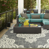 Homeroots 5' X 8' Gray And Ivory Oriental Stain Resistant Indoor Outdoor Area Rug Grey,Ivory Polypropylene 507716