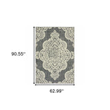 Homeroots 5' X 8' Gray And Ivory Oriental Stain Resistant Indoor Outdoor Area Rug Grey,Ivory Polypropylene 507716